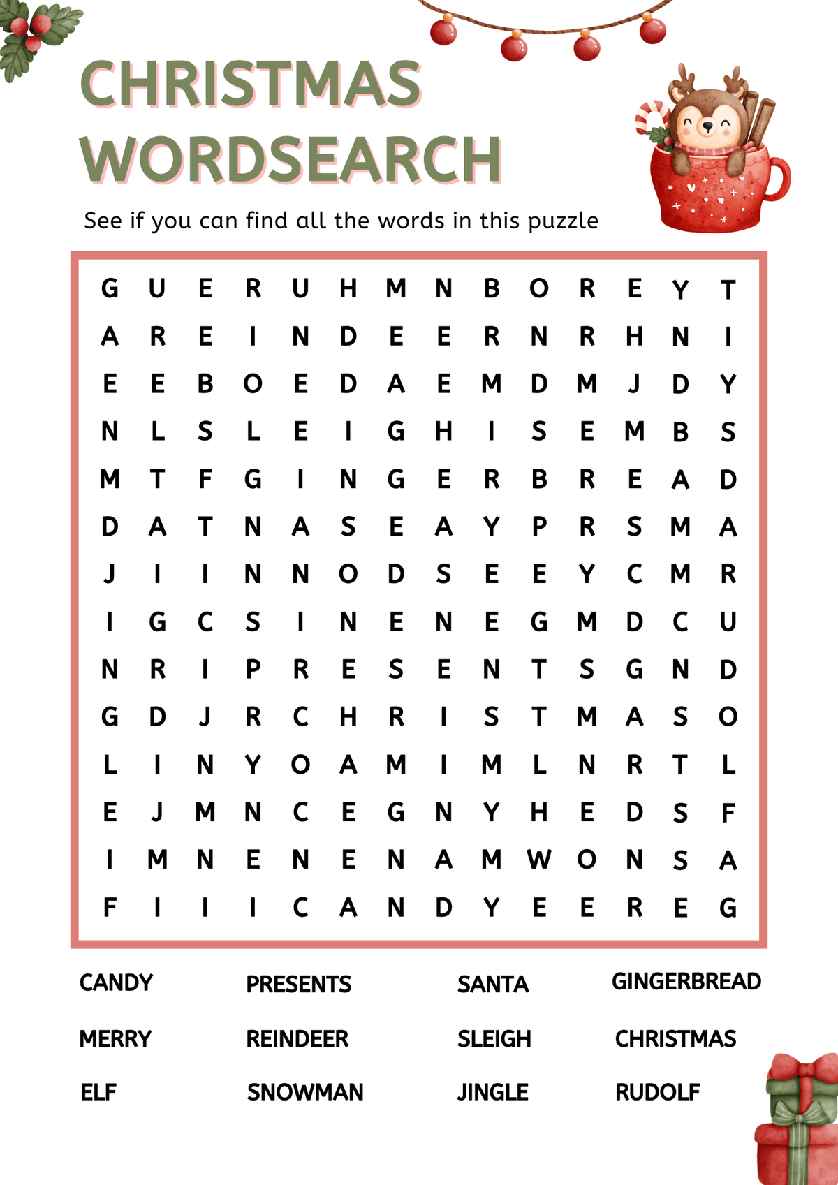 The Curated Parcel  // Christmas Wordsearch Digital Download -5 Sets