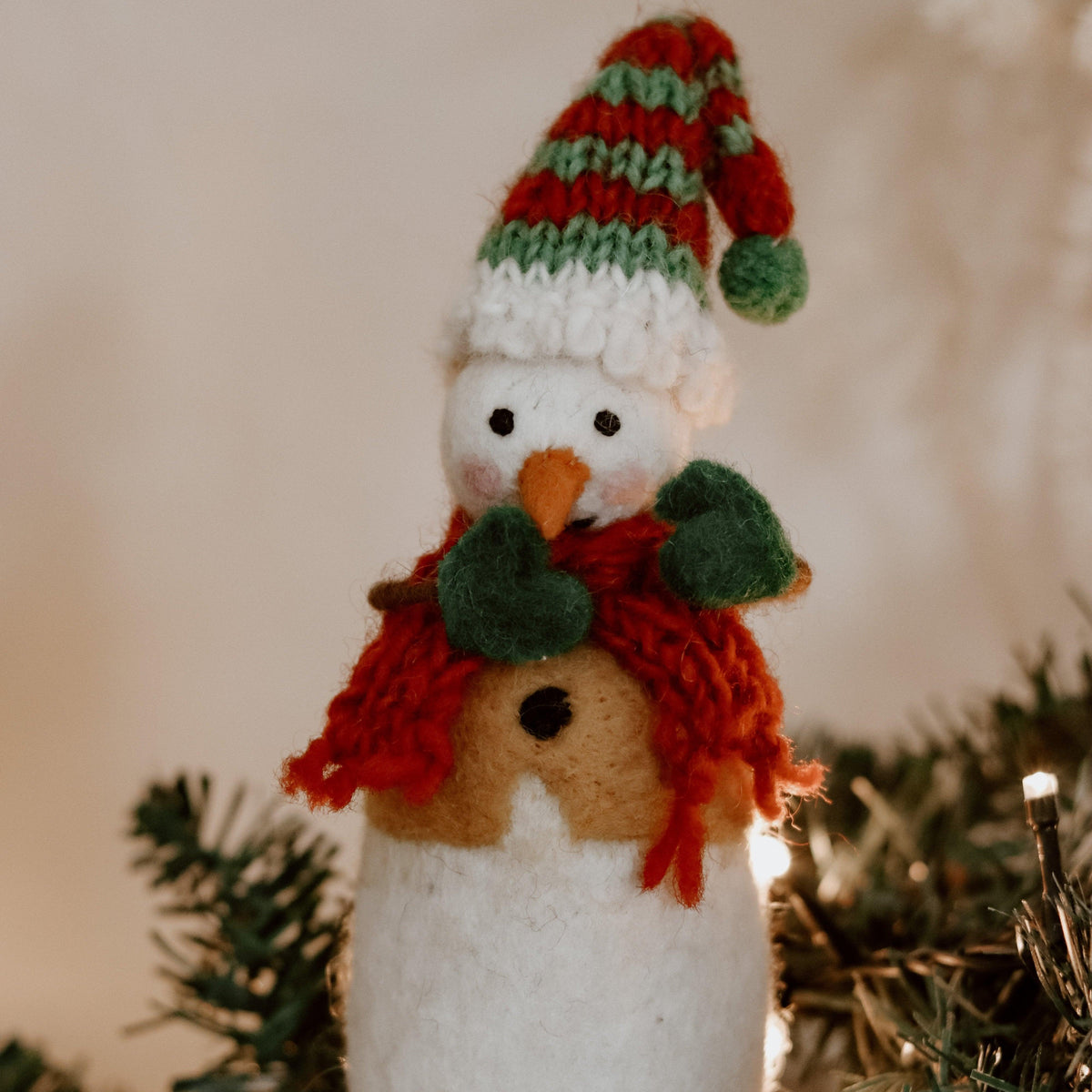 Felt Snowman with Knitted Cap