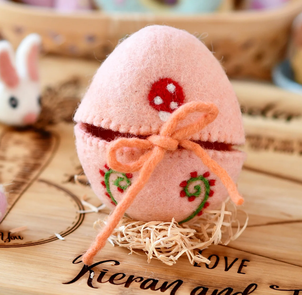 Felt Egg Cover - Peach With Mushroom Motif