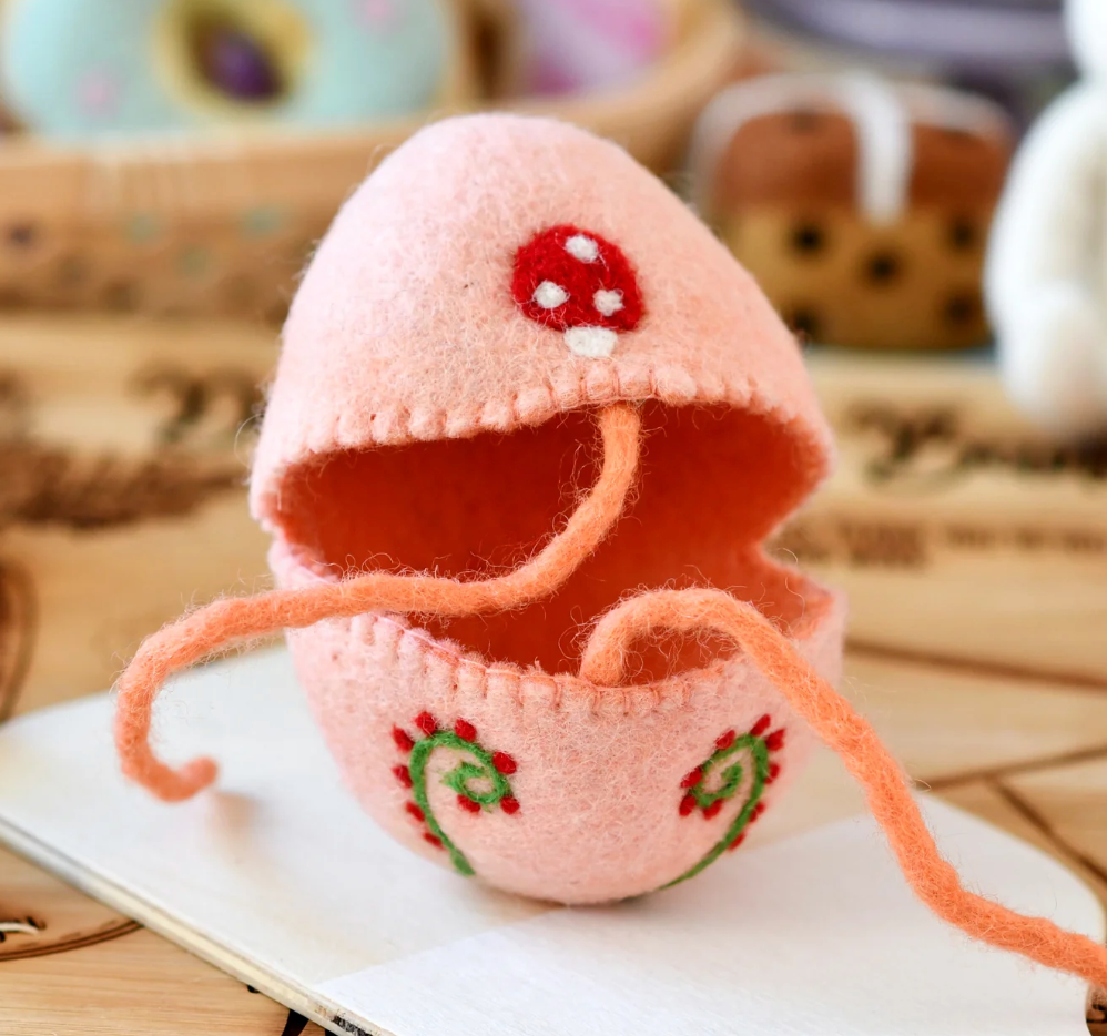 Felt Egg Cover - Peach With Mushroom Motif