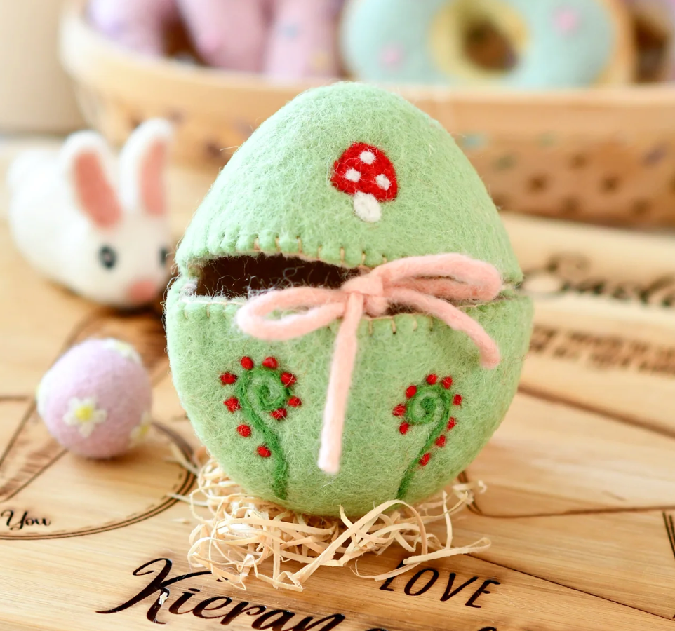 Felt Egg Cover - Green With Mushroom Motif