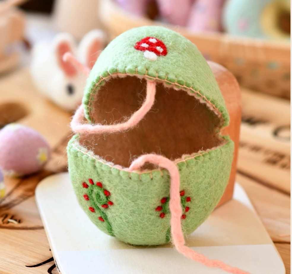 Felt Egg Cover - Green With Mushroom Motif