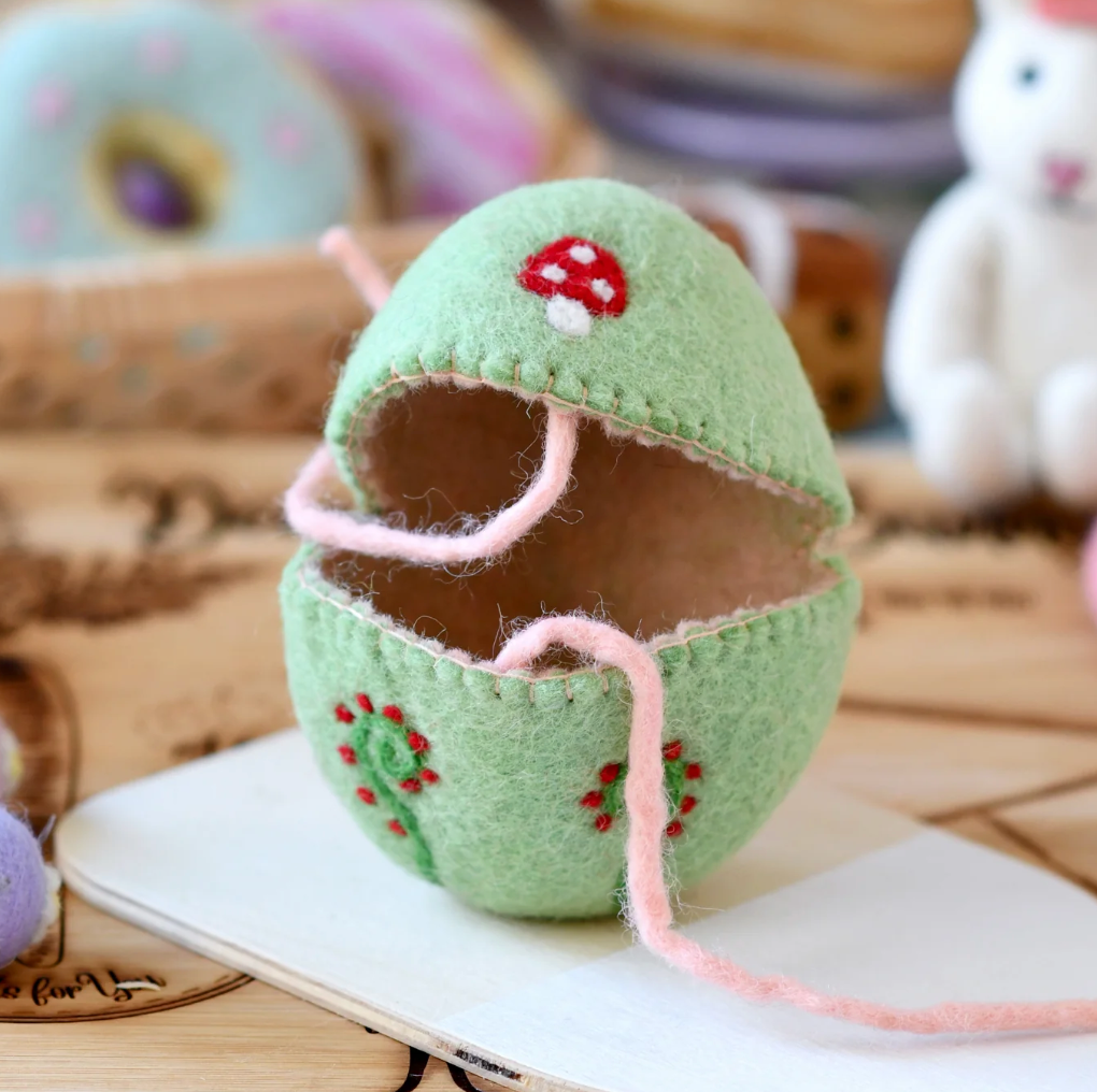 Felt Egg Cover - Green With Mushroom Motif