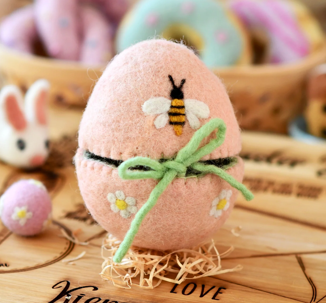 Felt Egg Cover - Peach With Bee Motif