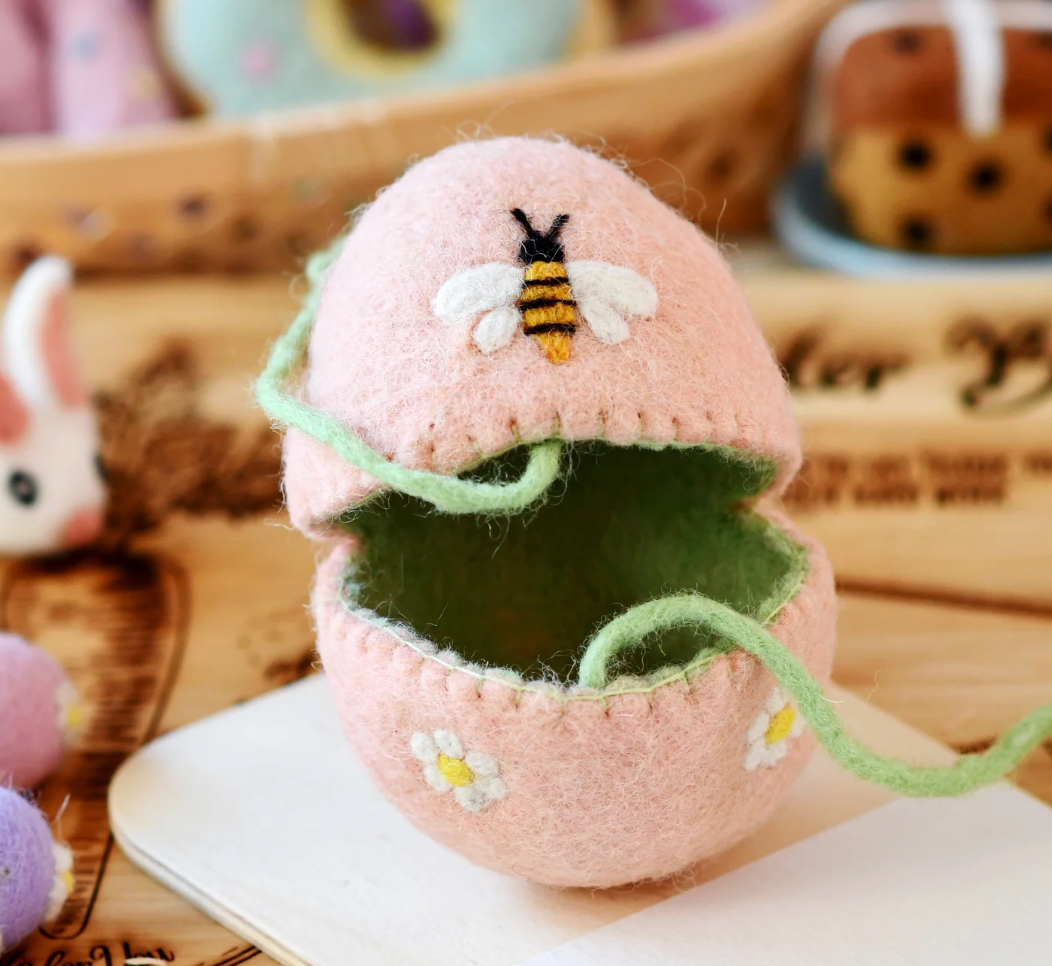 Felt Egg Cover - Peach With Bee Motif