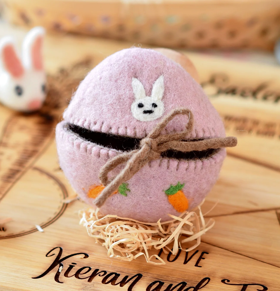 Felt Egg Cover - Pink With Bunny Motif