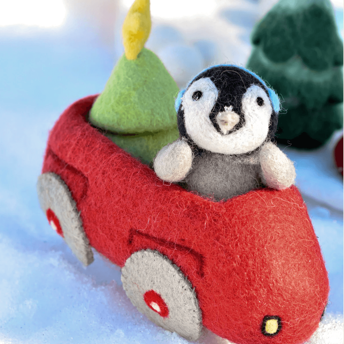 Tara Treasures // Felt Penguin in Toy Car &amp; Christmas Tree