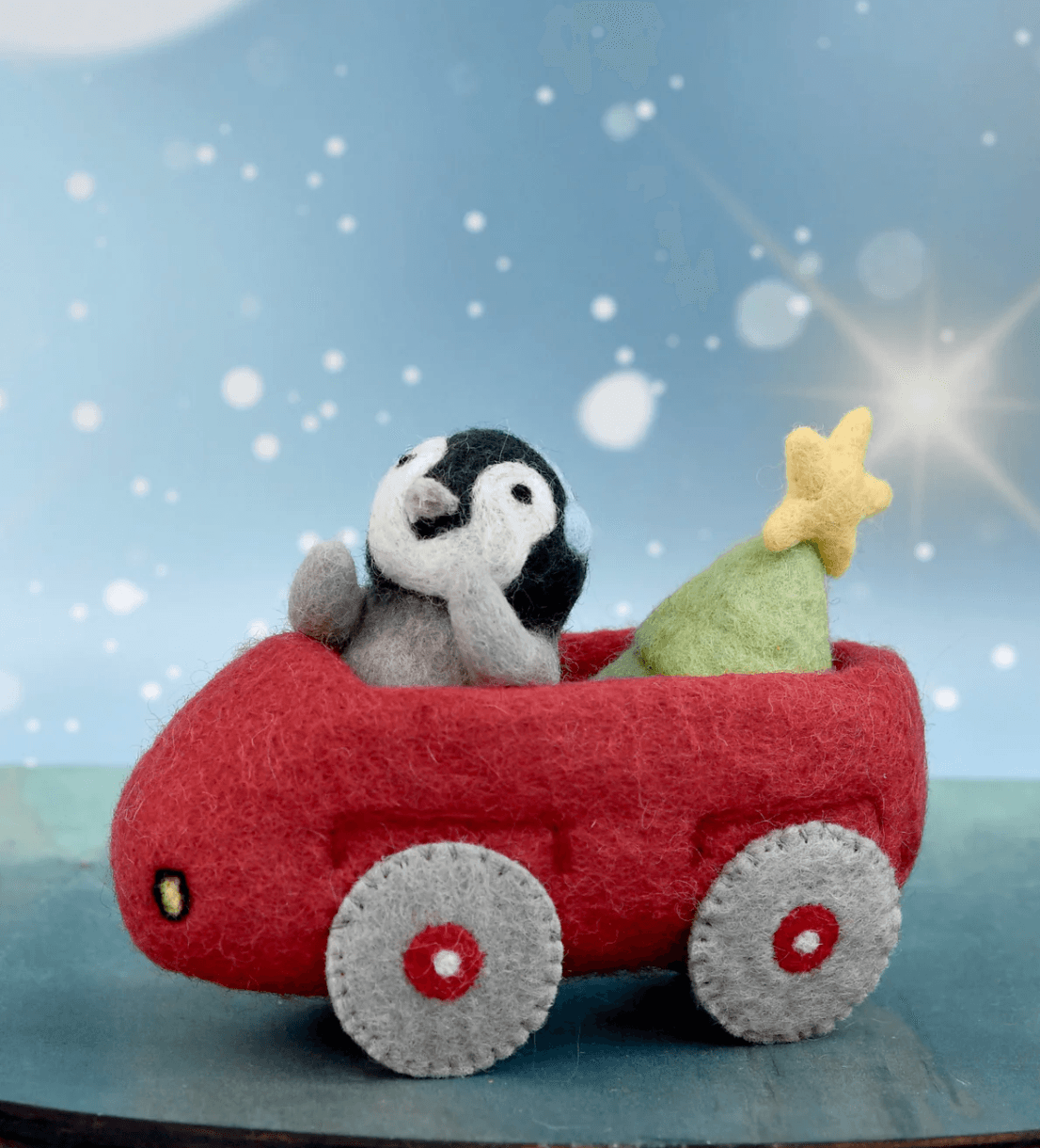 Tara Treasures // Felt Penguin in Toy Car &amp; Christmas Tree