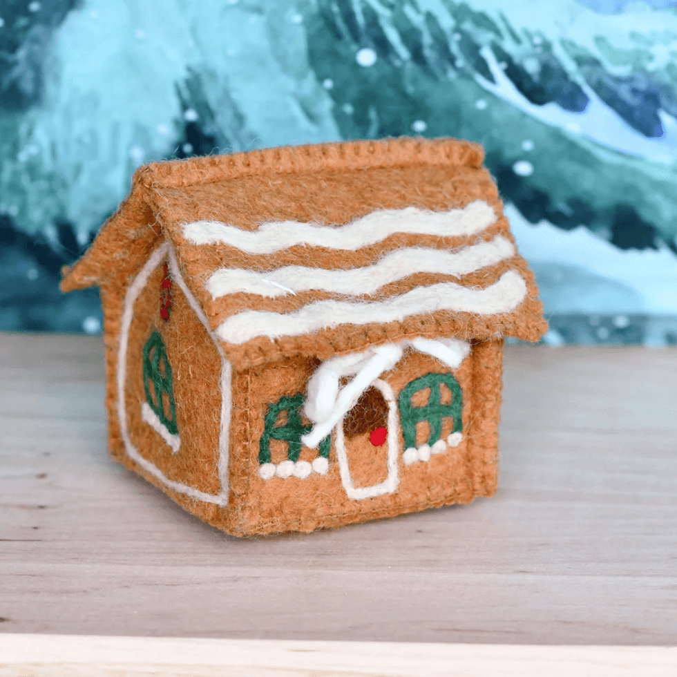 Tara Treasures // Felt Gingerbread House with Green Windows