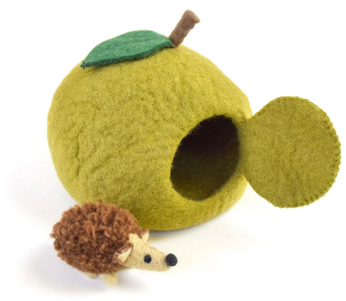 Felt Green Apple House With Hedgehog Toy