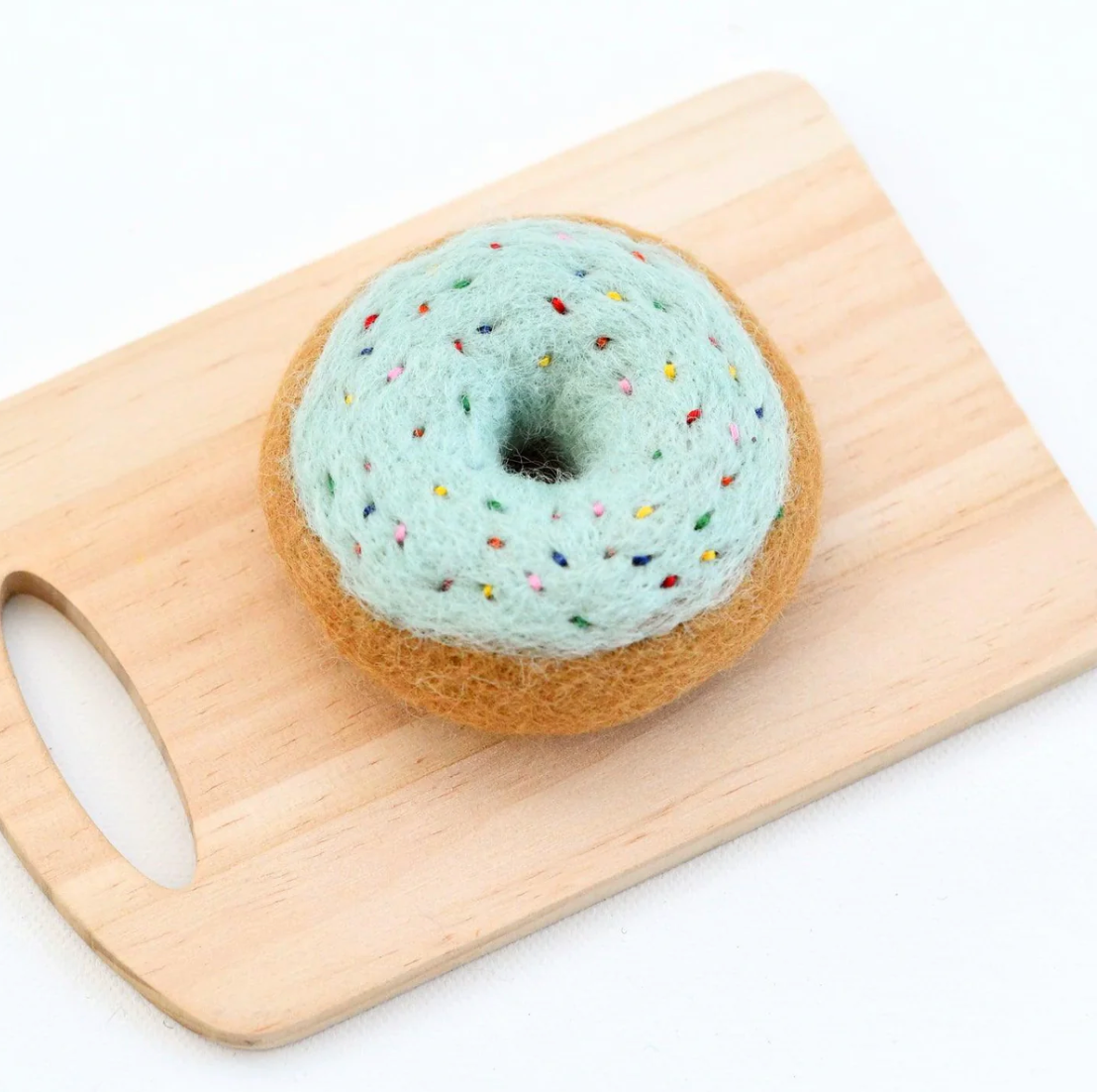 Felt Donut With Blue Vanilla Frosting And Rainbow Sprinkles