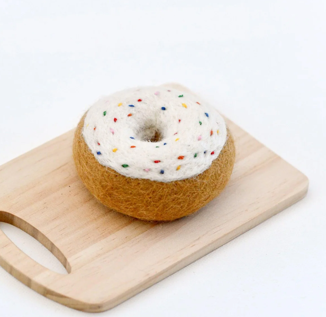 Felt Donut With Classic Glaze And Rainbow Sprinkles