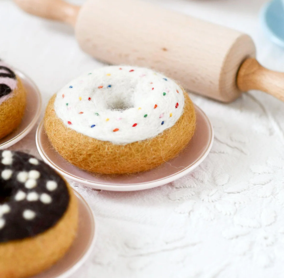 Felt Donut With Classic Glaze And Rainbow Sprinkles