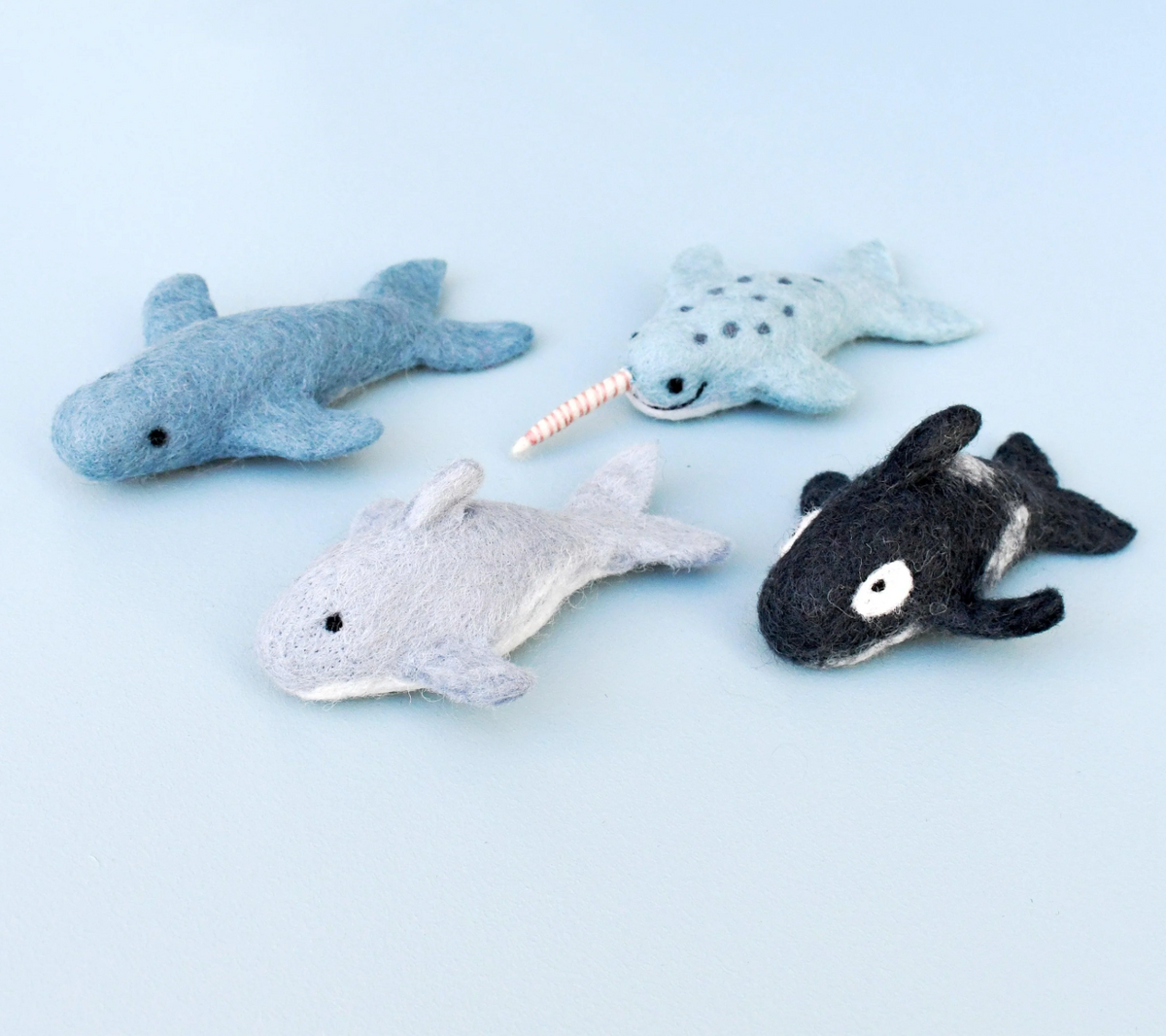 Felt Ocean Marine Mammal Toys - Orca, Whale, Dolphin &amp; Narwhal