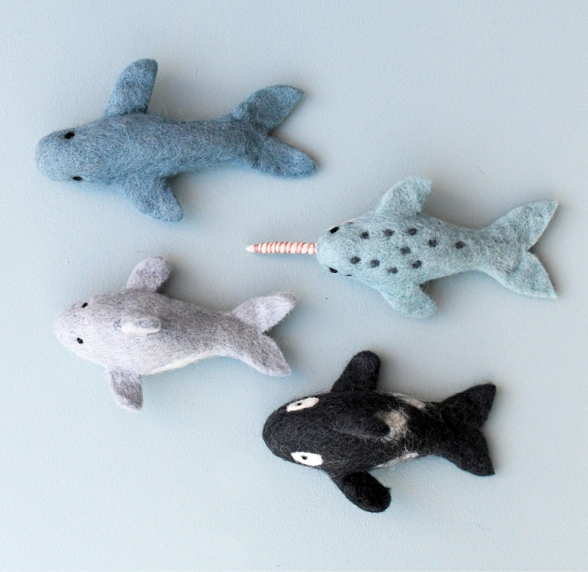 Felt Ocean Marine Mammal Toys - Orca, Whale, Dolphin &amp; Narwhal