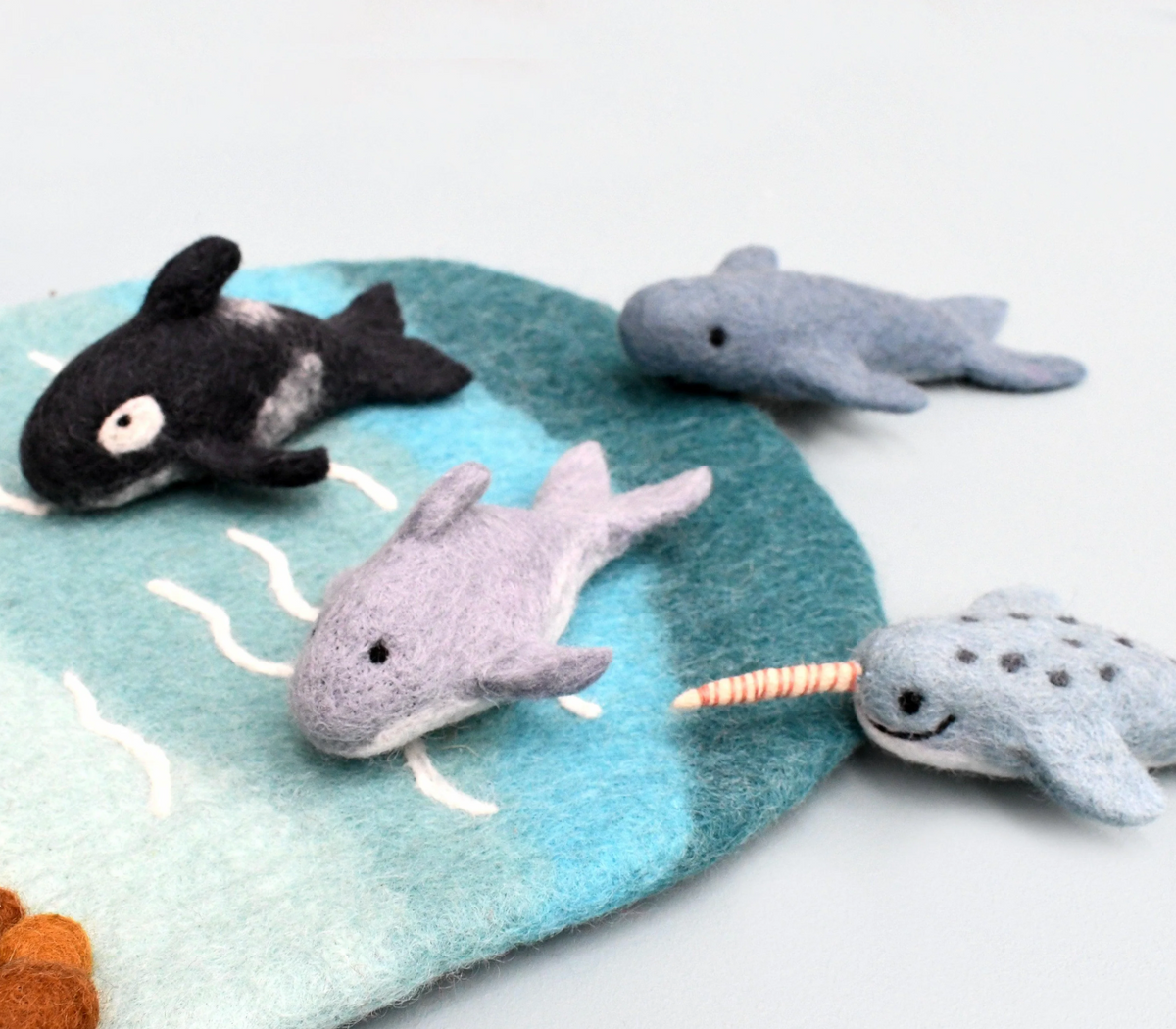 Felt Ocean Marine Mammal Toys - Orca, Whale, Dolphin &amp; Narwhal