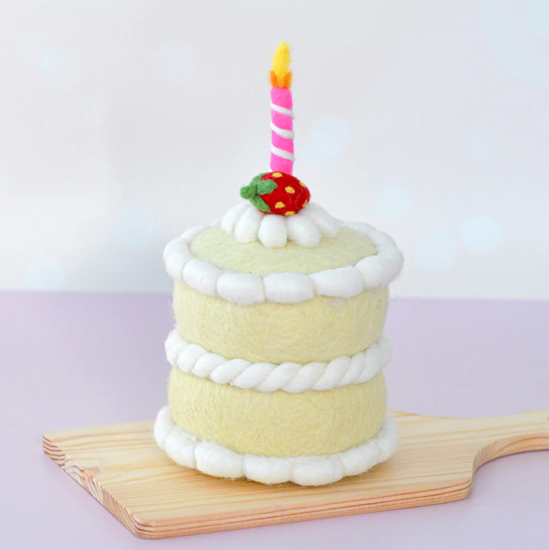 Felt Strawberry Shortcake Birthday Cake With Candle