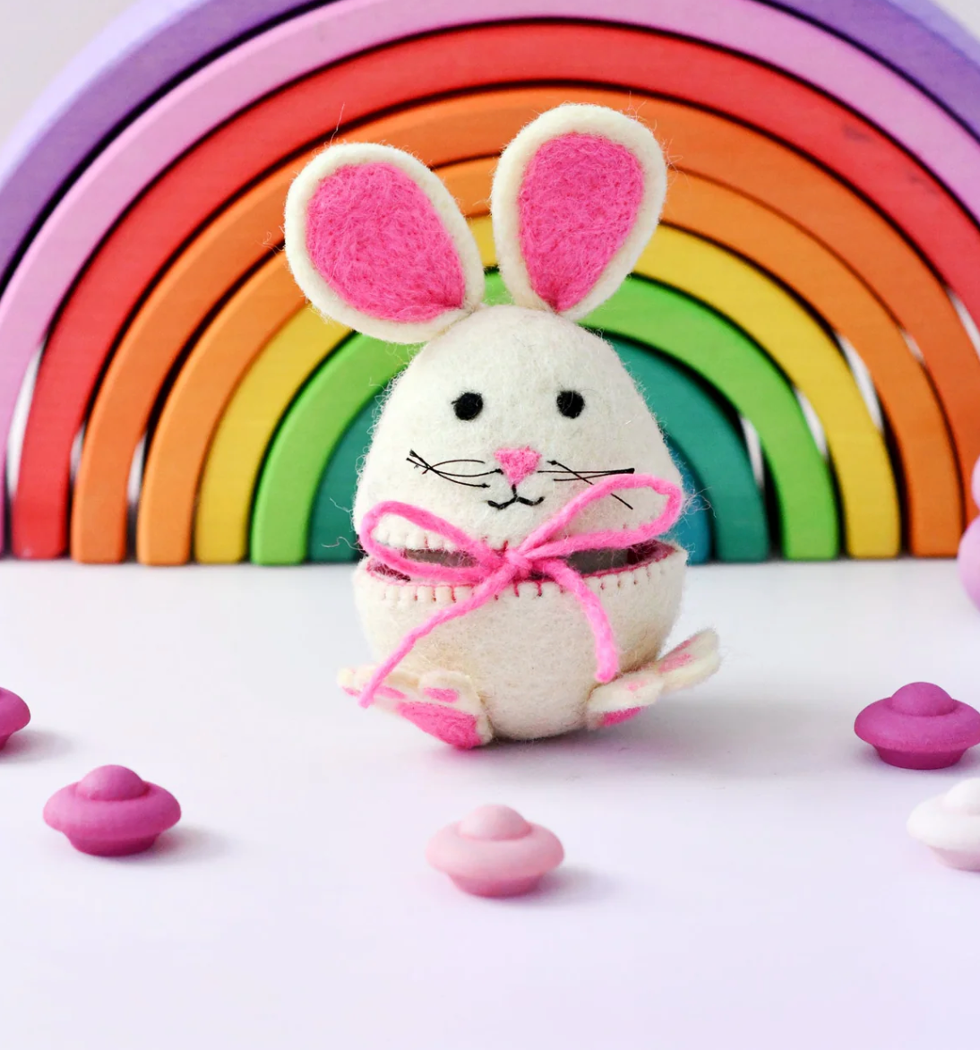 Tara Treasures // Felt Egg Cover - Hopping Bunny With Pink Ears