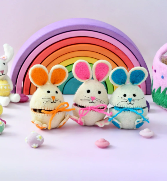 Tara Treasures // Felt Egg Cover - Hopping Bunny With Pink Ears