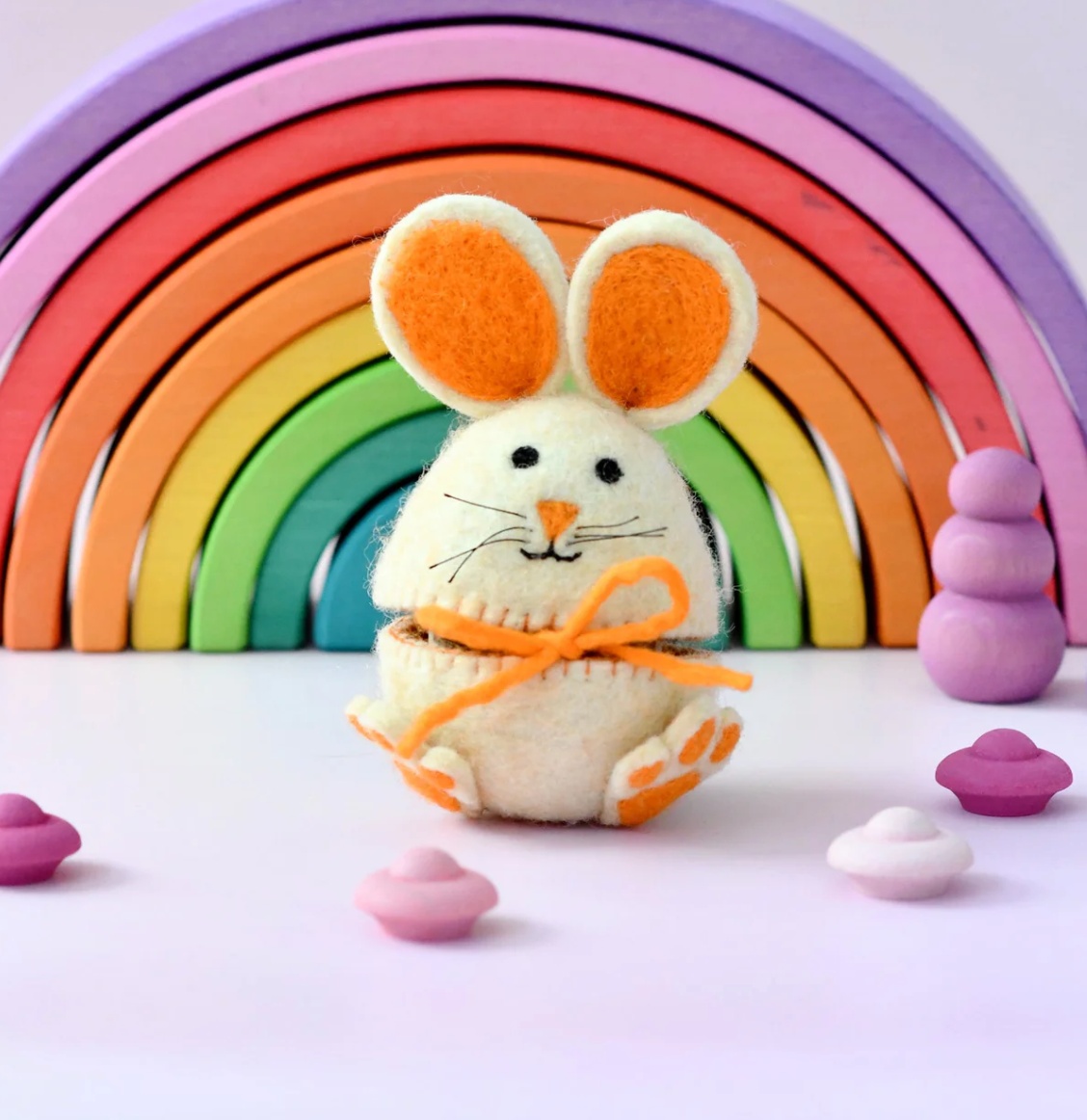 Tara Treasures // Felt Egg Cover - Hopping Bunny With Orange Ears