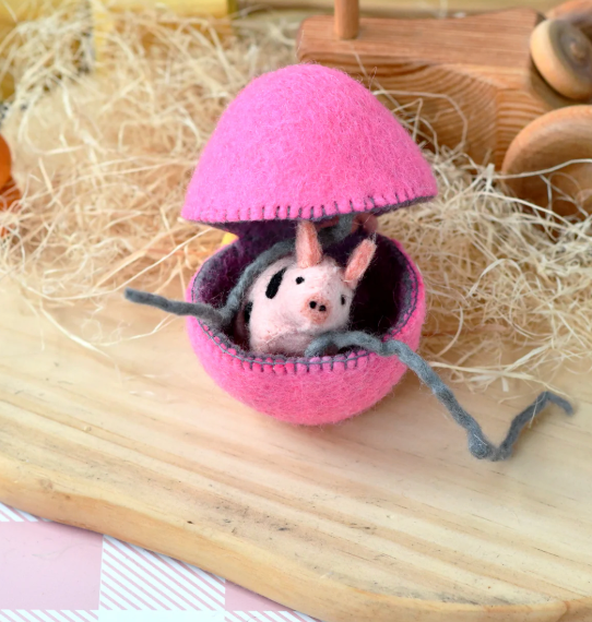 Tara Treasures // Felt Surprise Egg - Spotted Piglet Inside