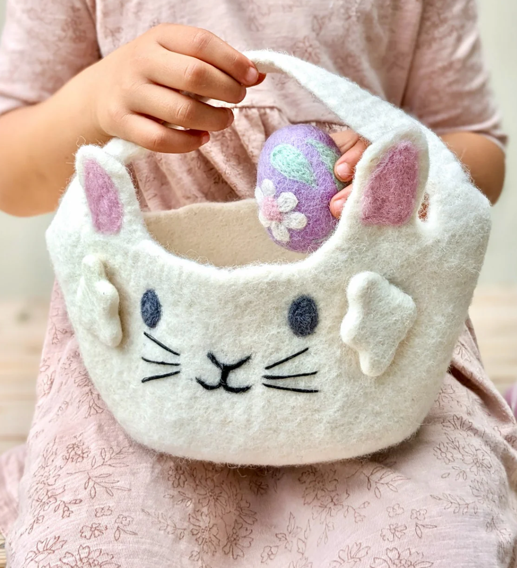 Tara Treasures // Felt Easter Egg Hunt Basket - White Bunny