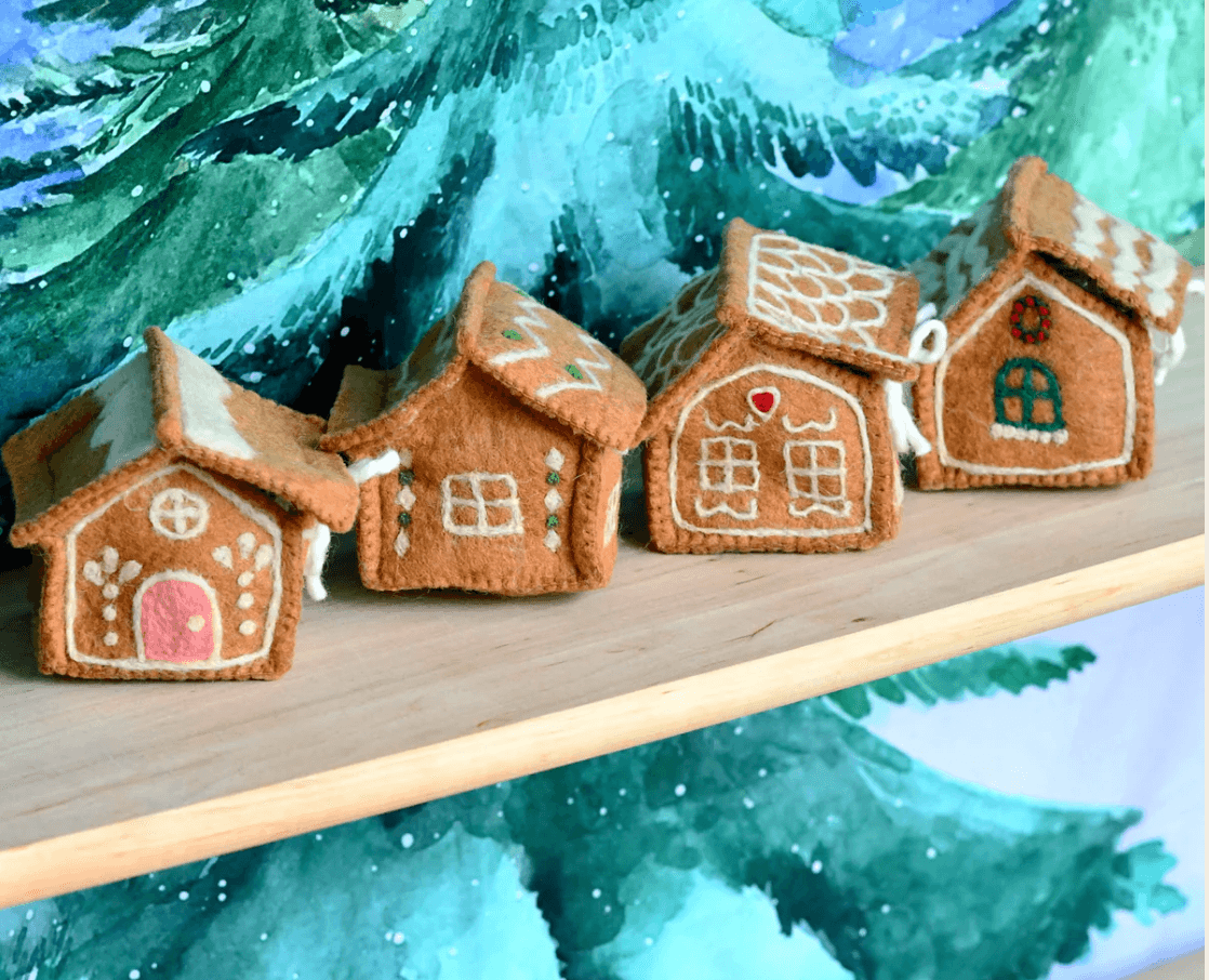 Tara Treasures // Felt Gingerbread House with Green Windows