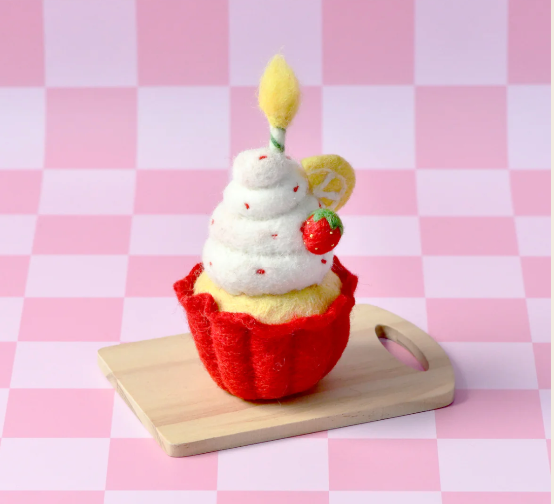 Felt Giant Strawberry Cupcake With Candle