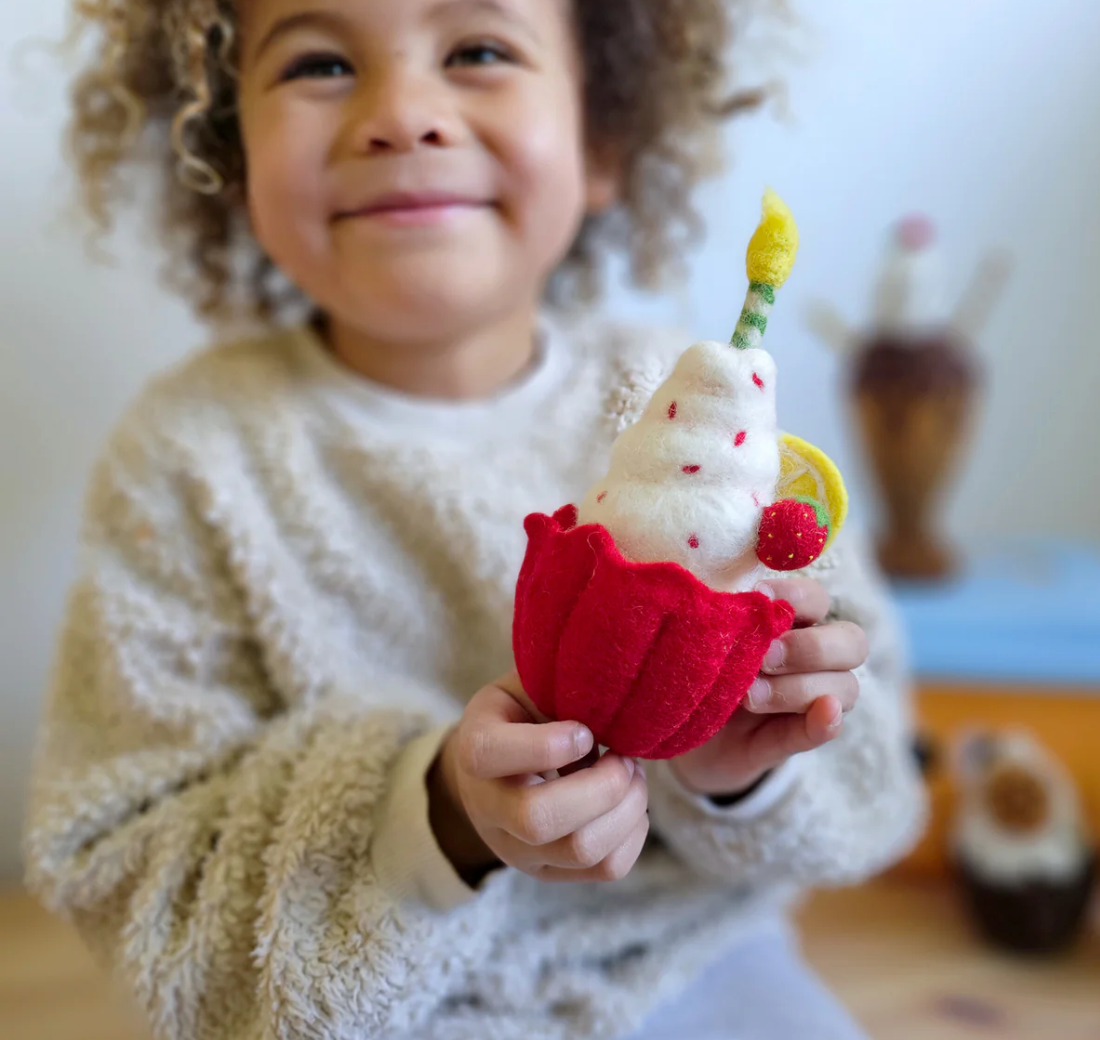 Felt Giant Strawberry Cupcake With Candle