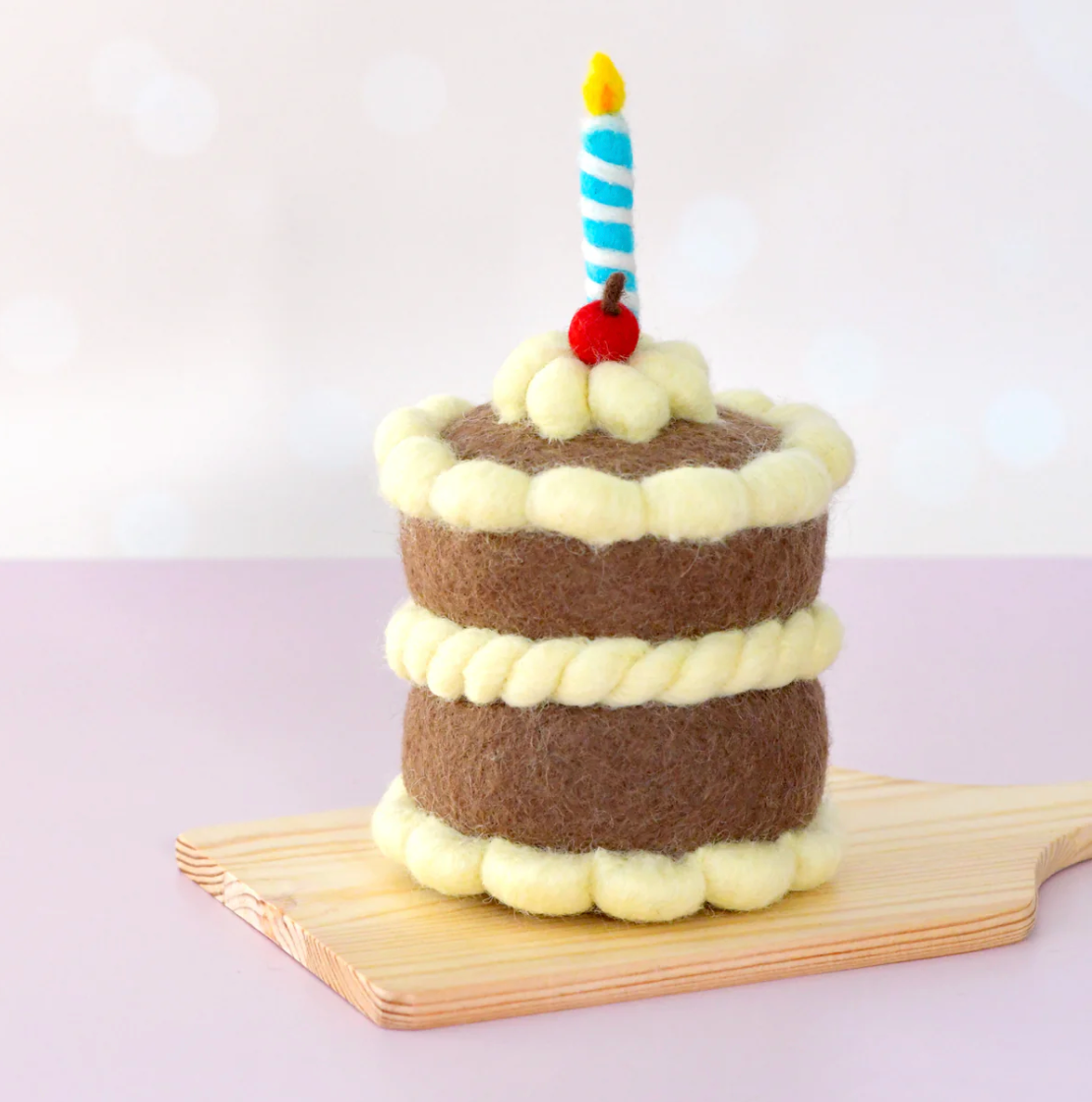 Felt Chocolate Shortcake Birthday Cake With Candle