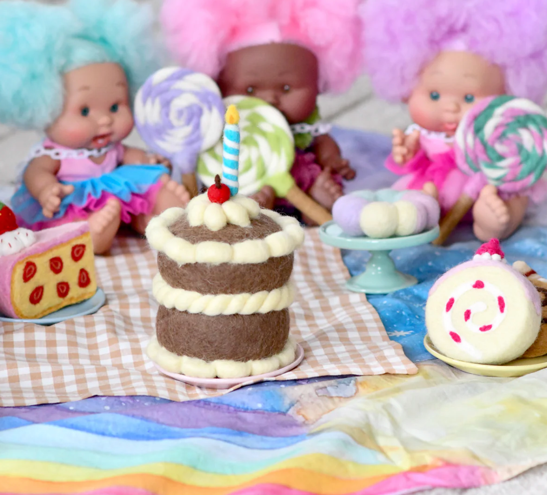 Felt Chocolate Shortcake Birthday Cake With Candle