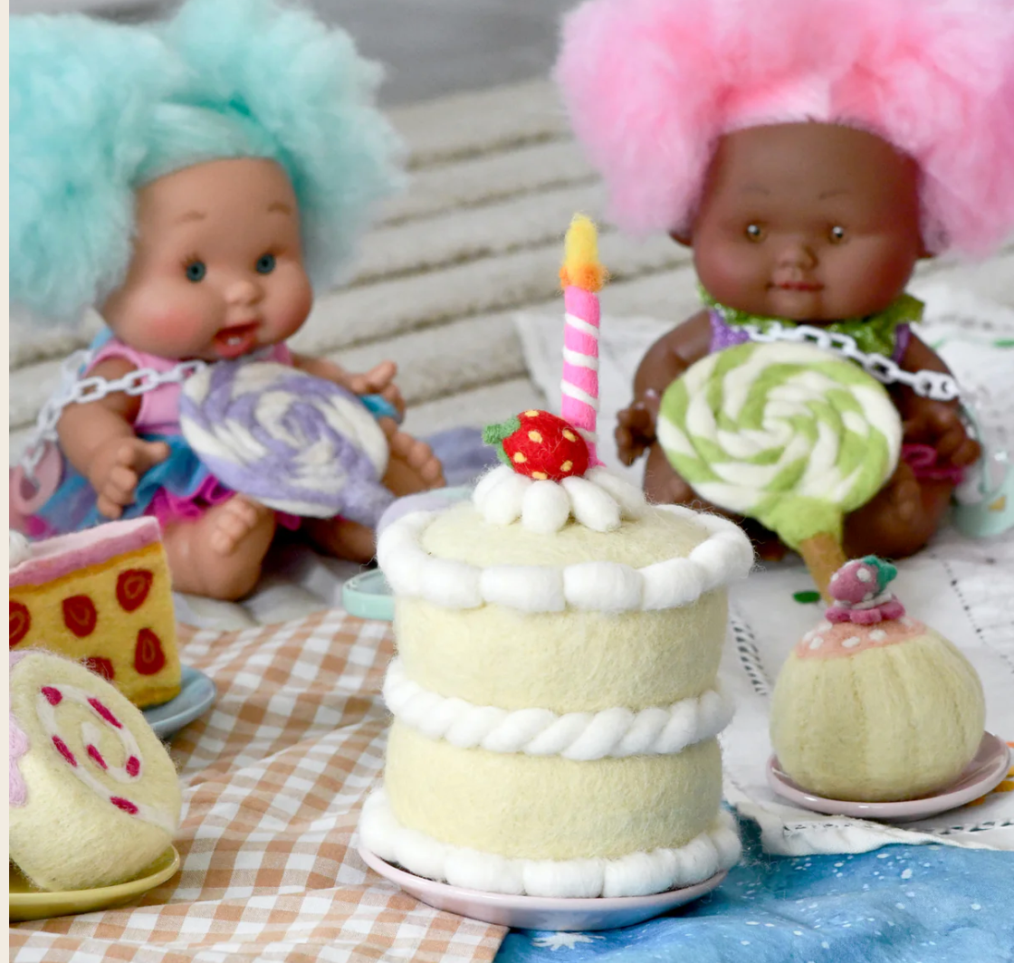 Felt Strawberry Shortcake Birthday Cake With Candle