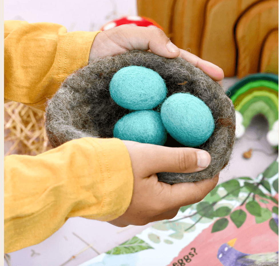 The Curated Parcel - Felt Nest With 3 Blue Robin Eggs 