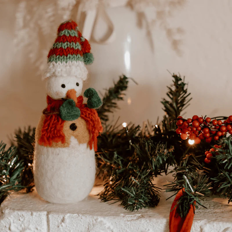 The Curated Parcel - Felt Snowman with Knitted Cap 