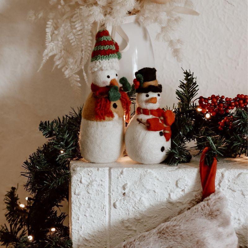 The Curated Parcel - Felt Snowman with Knitted Cap 